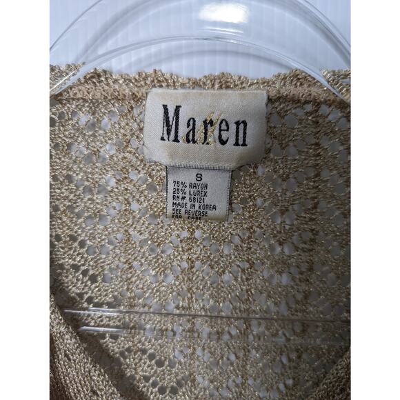 Vintage 80's Maren Gold Metallic Crochet V Neck Cardigan with Faux Two Piece - Picture 3 of 8